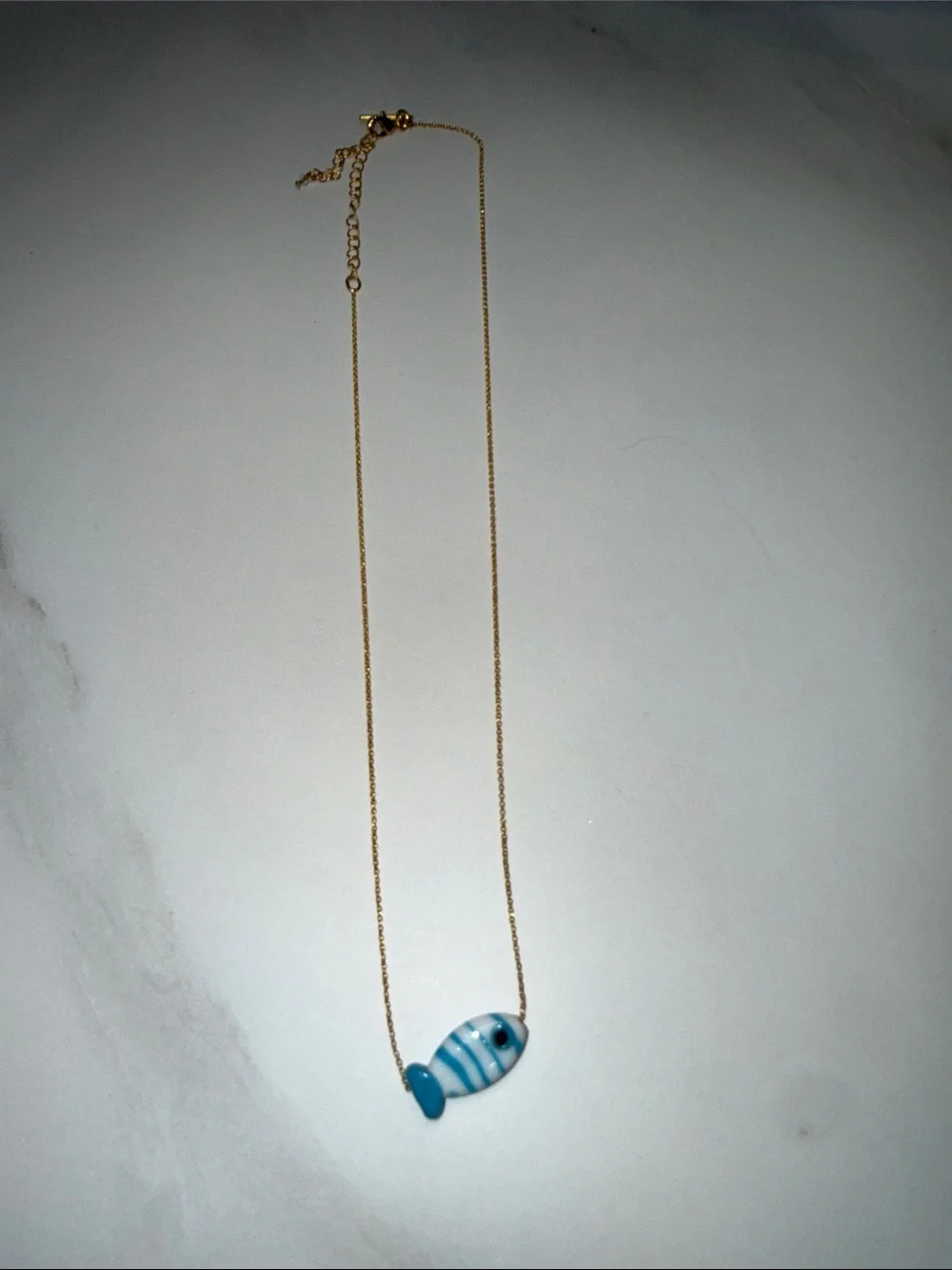 Gold Chain Necklace with Blue Striped Fish Charm